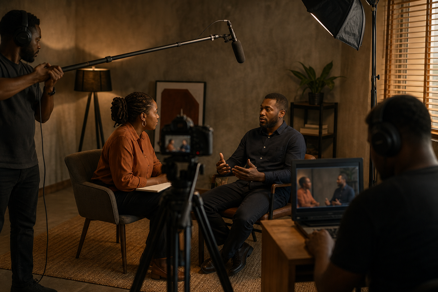 A founder interview being recorded in a Lagos studio